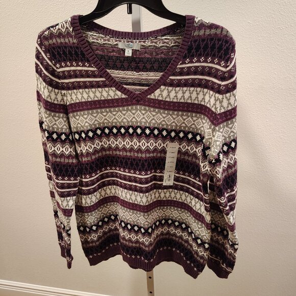 Croft & Barrow Fairisle V-Neck Sweater Size XL NWT Purple - Picture 1 of 13